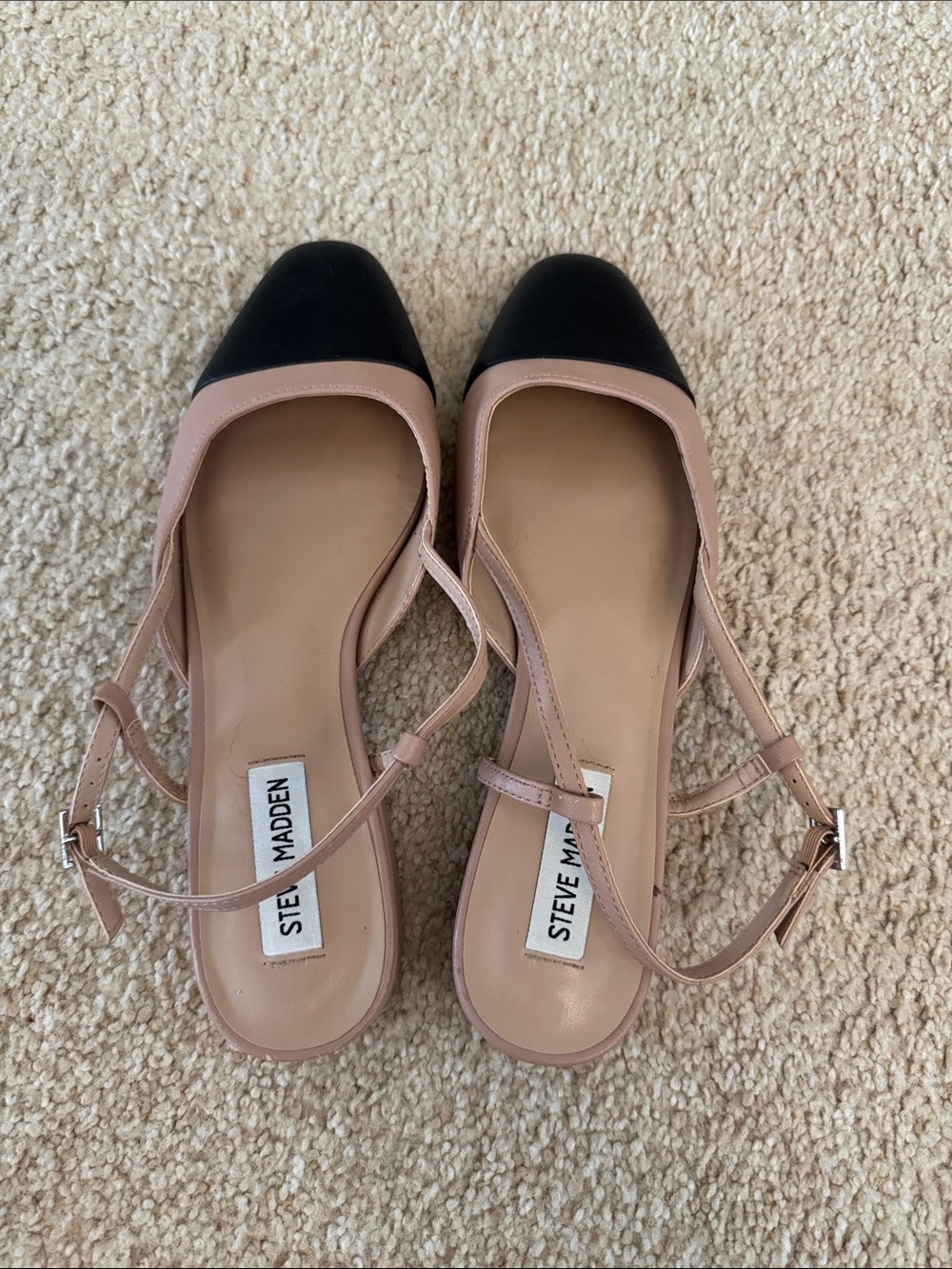 Steve Madden Nude and Black Leather Slingback Flats - Picture 3 of 6